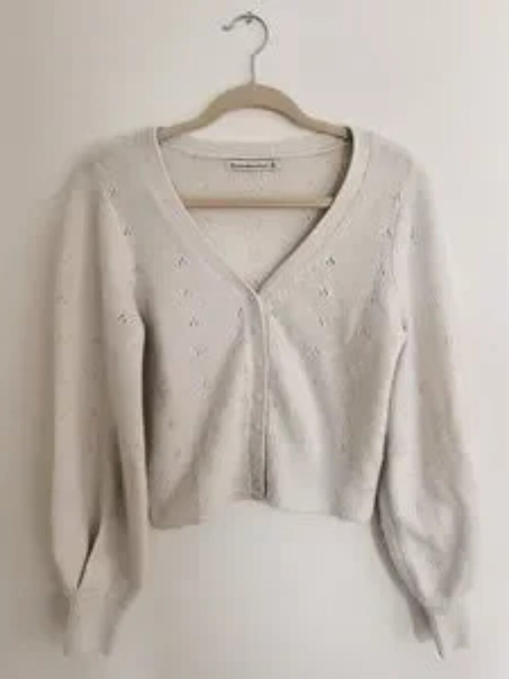 Cream Pointelle Knit Cropped Cardigan Sweater